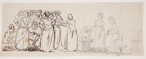 Schets met vissersvrouwen en handelaren door C.D. Fritzsch