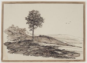 Berglandschap met bomen, op de achtergrond huizen door C.F. von Rumohr