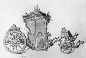 Ontwerp voor rococo-koets, gravure door J.B. and Brown J. Rowbotham