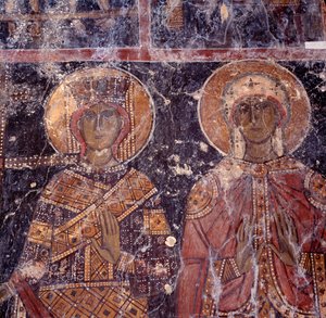 Fresco in Byzantijnse kerk van Agios Nikolaos, Maza, Kreta, Griekenland