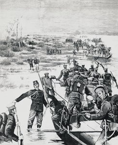 Japanse troepen onder bevel van Yamagata Aritomo steken de Yalu-rivier over door J.B. and Brown J. Rowbotham