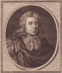 Portret van de Engelse arts Thomas Sydenham, kopergravure door John Goldar naar schilderij van P Lely door J.B. and Brown J. Rowbotham
