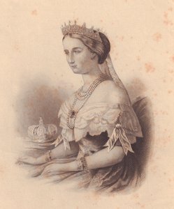 Portret van Eugenia de Montijo de Guzman (1826-1920), keizerin van Frankrijk, echtgenote van Napoleon III Bonaparte, gravure door W Wellstood, uit ladies