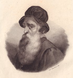 Portret van de Italiaanse beeldhouwer en goudsmid Benvenuto Cellini, kopergravure door Caterina Piotti-Pirola naar schilderij van Giorgio Vasari