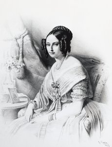 Portret van Maria Adelaide van Habsburg-Lorraine, echtgenote van Victor Emmanuel II van Savoye, gravure door J.B. and Brown J. Rowbotham