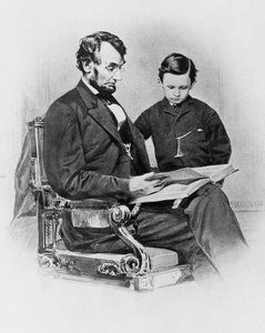 President van de Verenigde Staten Abraham Lincoln (1809-1865) met zijn zoon Thomas 