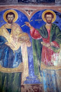 Heiligen Cosmas en Damian, Klooster van Megalo Sotiris, eiland Symi, Griekenland (foto)