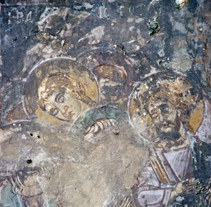 Heiligen, fresco in kerk in Kandanos, Kreta, Griekenland (foto)