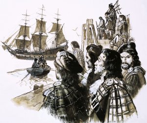 James II keert terug naar Frankrijk na de nederlaag van zijn aanhangers in de Slag bij Sherrifmuir door C.L. Doughty