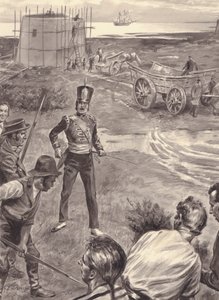 Martello-torens in aanbouw in afwachting van een invasie van Engeland door Napoleon (gouache op papier) door C.L. Doughty