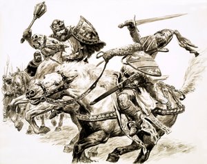 De koning zonder koninkrijk, Robert the Bruce (gouache op papier)