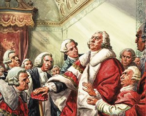 William Pitt houdt zijn laatste toespraak in het parlement in 1778 door C.L. Doughty