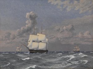 Een fregat en enkele andere schepen op patrouille door Christoffer Wilhelm Eckersberg