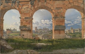 Een uitzicht door drie bogen van de derde verdieping van het Colosseum