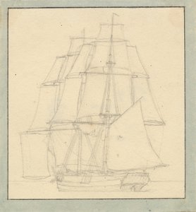 En brig med læsejl door Christoffer Wilhelm Eckersberg