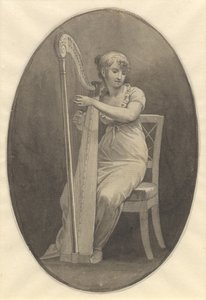Een dame die harp speelt
