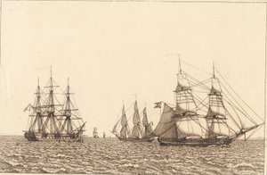 Een fregat ligt voor anker. Illustratie voor "Linearperspectiven", Plaat IXb door Christoffer Wilhelm Eckersberg