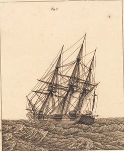 Een korvet in storm. Illustratie voor "Linearperspectiven", Tafel X door Christoffer Wilhelm Eckersberg