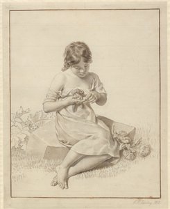 Een klein meisje dat haar vinger heeft geprikt aan een roosdoorn door Christoffer Wilhelm Eckersberg