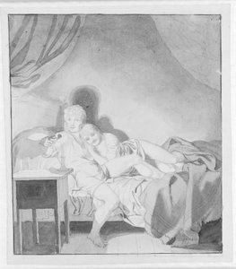 Een liefkozend paar in bed