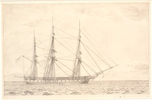 De fregat Freia voor anker door Christoffer Wilhelm Eckersberg