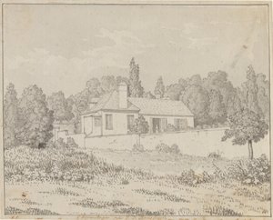 Het huis van Jean Jacques Rousseau in de paleistuin van Ermenonville door Christoffer Wilhelm Eckersberg