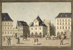 Kongens Nytorv met Hovedvagten door Christoffer Wilhelm Eckersberg