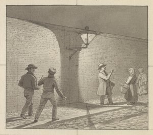 Lineair perspectief toegepast op schilderkunst, Tafel VIII, fig. 1 - Nachtelijke tocht onder de straatlantaarn