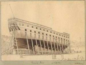Linienschip Dronning Maria op de Stapel.