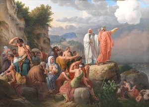 Mozes laat de Rode Zee terugkeren en het leger van de farao verdrinken door Christoffer Wilhelm Eckersberg