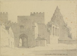 Prospect van Porta S.Paolo en Piramide van Caio Cestio gezien vanaf de stadszijde, Rome