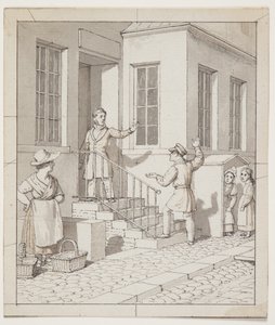 Ruzie op de trap. Voorstudie voor "Lineairperspectief toegepast op de schilderkunst", Tafel VII, 2 door Christoffer Wilhelm Eckersberg