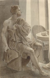 Telemachos ontmoet Odysseus vermomd als bedelaar bij de herder Eumaios - Odysseus; fragment van de hele compositie door Christoffer Wilhelm Eckersberg