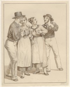 Twee zeelieden flirten met een paar meisjes door Christoffer Wilhelm Eckersberg