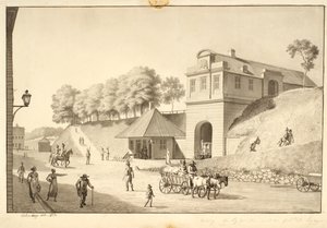 Uitzicht langs de wal naar Nørreport, van binnenuit gezien door Christoffer Wilhelm Eckersberg