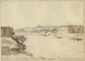 Uitzicht over de Tiber richting Porto di Ripa Grande en Porta Portese gezien vanaf de oever onder Monte Aventino, Rome door Christoffer Wilhelm Eckersberg