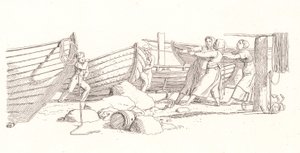 Uitzicht op een Vissersdorp. Boten aan Land Getrokken