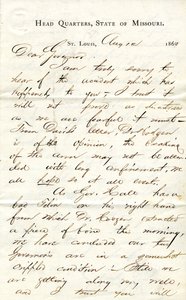 Brief ondertekend C.C. Bailey, Hoofdkwartier, Staat Missouri, St. Louis, aan Gouverneur [Hamilton R. Gamble], 12 augustus 1863 door C. C. Bailey