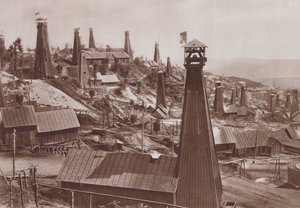 Oliebronnen van Bustenari, Roemenië (zwart-wit foto) door C. Chusseau Flaviens