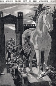 De Grieken Klimmen uit het Houten Paard, illustratie uit 