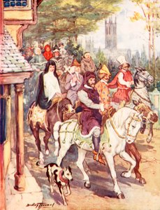 Chaucer rijdt naar Canterbury met de pelgrims door C. Dudley Tennant