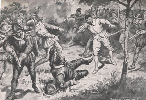 De Admiraal, gevolgd door zijn gezelschap, rende hals over kop naar de Vera Cruz-wacht, illustratie uit 