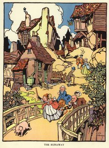 Weggelopen biggetje (kleur litho) door C. E. B. Bernard