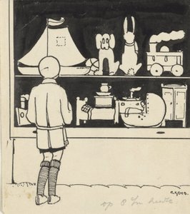 Dick kijkt naar de Etalage van een Speelgoedwinkel door C. Goes (signed by artist)