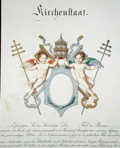 Wapens van de Kerkstaat van het Vaticaan, uit een collectie aquarellen gepubliceerd in Duitsland, ca. 1830-33