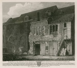 Zuidelijk uitzicht op het Paleis van de Bisschoppen van Winchester, nabij St Saviour