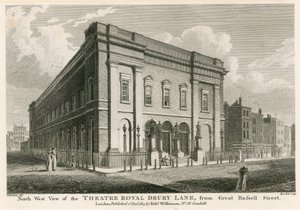 Westelijke aanzicht van het Theatre Royal, Drury Lane, Londen, vanaf Great Russell Street door C. John Mayle Whichelo