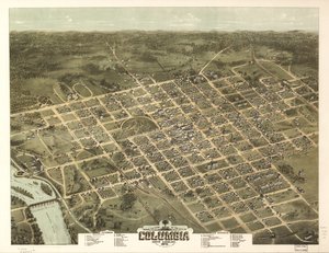 Vogelvlucht van de stad Columbia, South Carolina 1872 door C. N. Drie