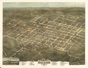 Vogelvlucht van de stad Raleigh, North Carolina 1872