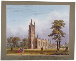 Zuidwestelijk uitzicht op de St. Nicolaaskerk, Tooting, Londen, 1832 door C Rosenberg